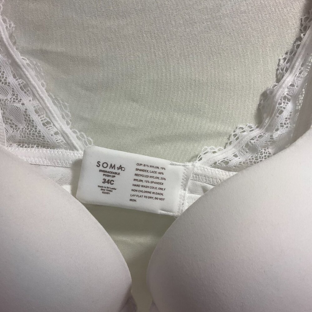 SOMA Bra, Embraceable Push Up, White, Sz 34C - Picture 2 of 5